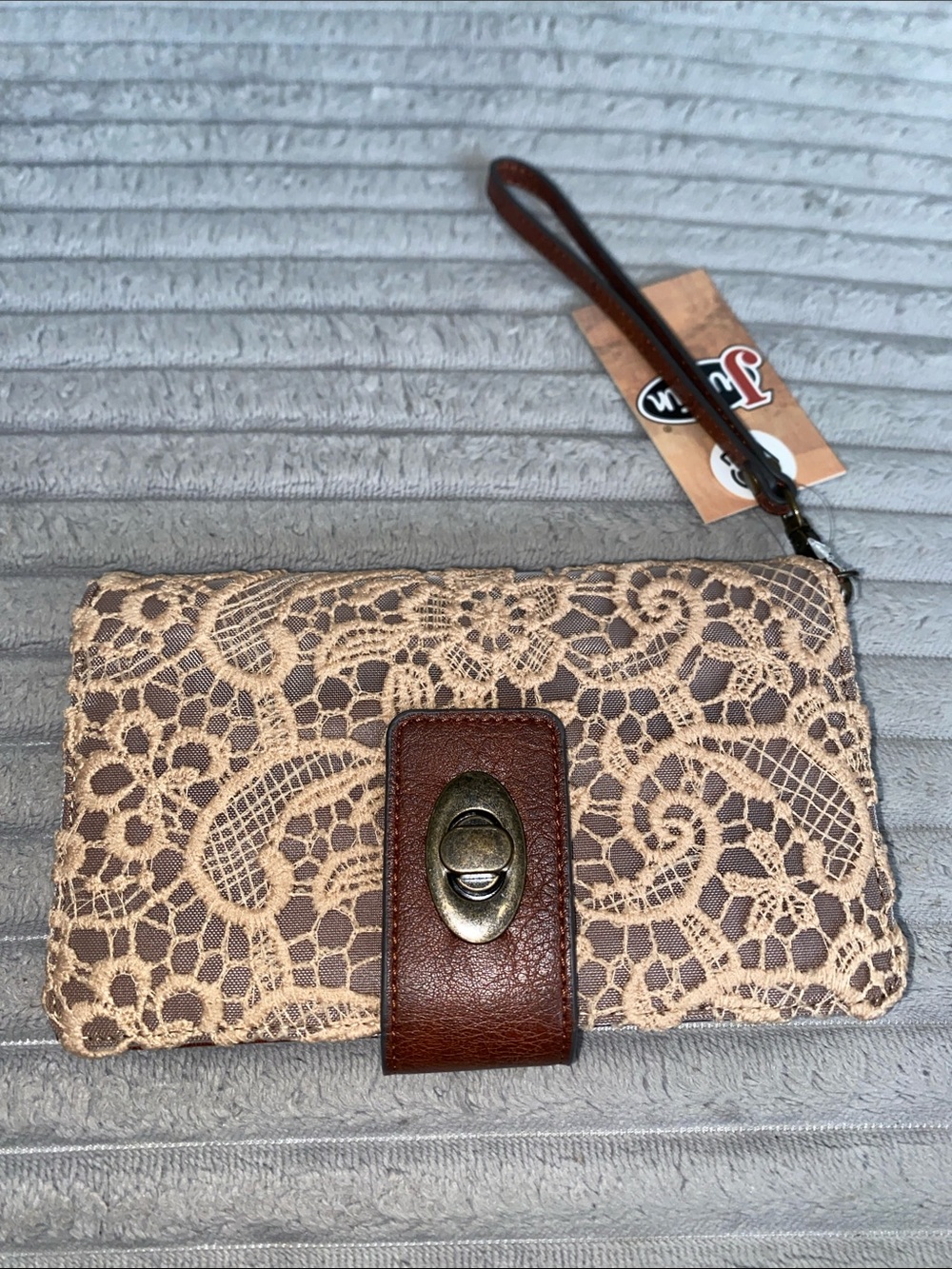 NWT Justin Leather and lace wallet wristlet